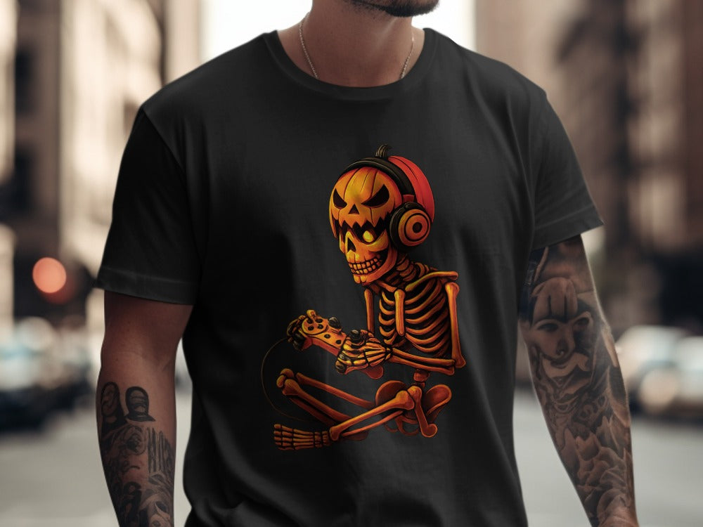 Funny Halloween Skeleton Gamer Video Gaming Spooky controller T-Shirt