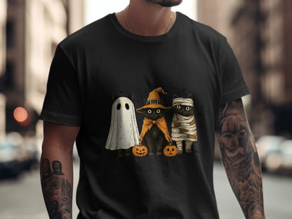 Halloween Cats Spooky Season Fall keleton Halloween Black Cat Pumpkin Ghost Spooky Season T-Shirt