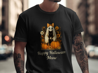 Happy Halloween Cat T-Shirt Skeleton Halloween Black Cat Pumpkin Ghost Spooky Season T-Shirt