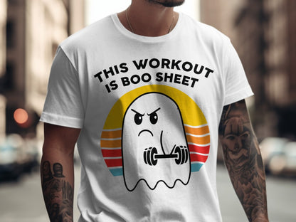 Working Out Ghost Gym Halloween Fitness Weightlifting Horror Exercise T-Shirt