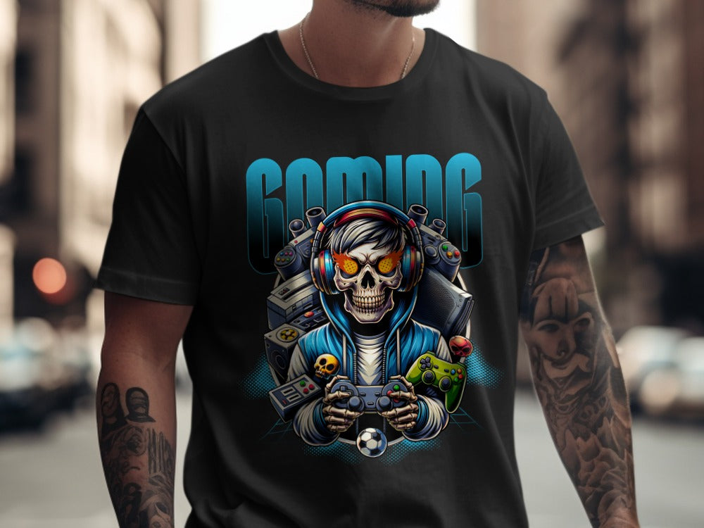 Funny Halloween Skeleton Gamer Video Gaming Spooky controller T-Shirt