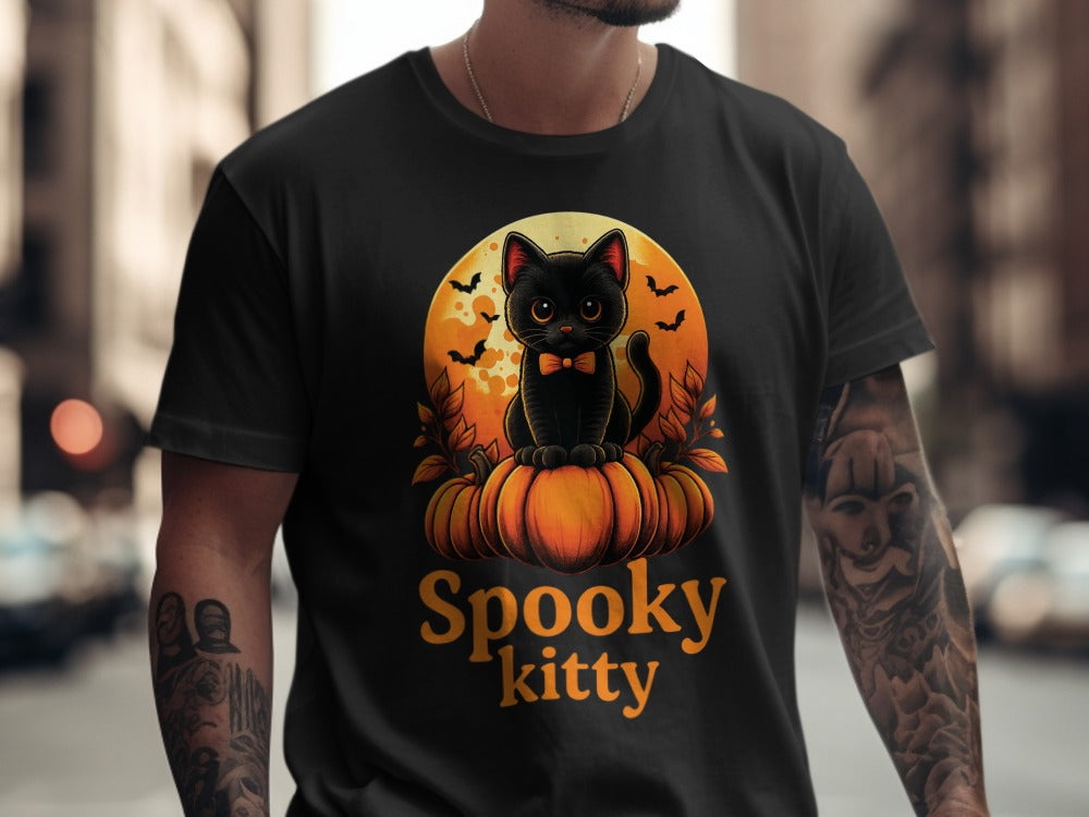 Spooky Kitty  Halloween Black Cat Pumpkin Ghost Spooky Season T-Shirt