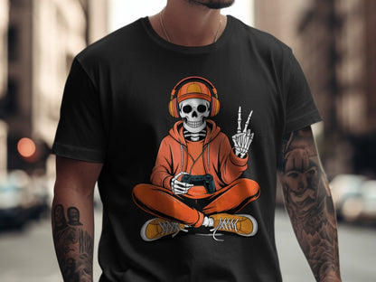 Funny Halloween Skeleton Gamer Video Gaming Spooky controller T-Shirt