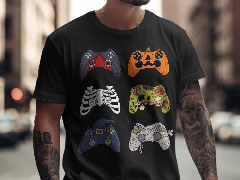 Funny Halloween Skeleton Gamer Video Gaming Spooky controller T-Shirt