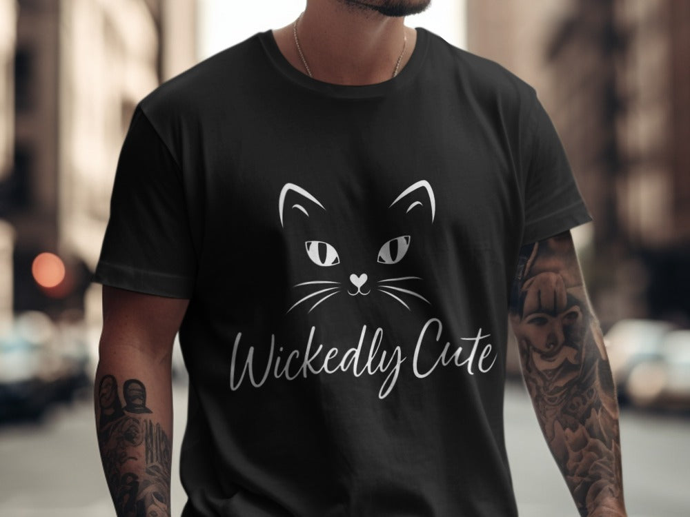 Wickedly Cute Halloween Black Cat Pumpkin Ghost Spooky Season T-Shirt