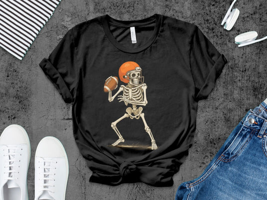 American Football Skeleton Halloween Spooky Sports Football Fan T-Shirt