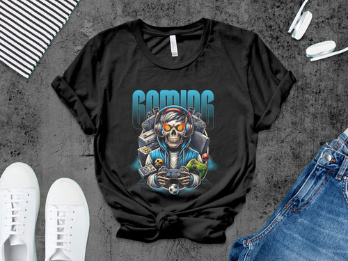 Funny Halloween Skeleton Gamer Video Gaming Spooky controller T-Shirt