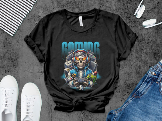 Funny Halloween Skeleton Gamer Video Gaming Spooky controller T-Shirt