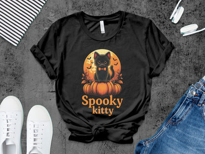 Spooky Kitty  Halloween Black Cat Pumpkin Ghost Spooky Season T-Shirt