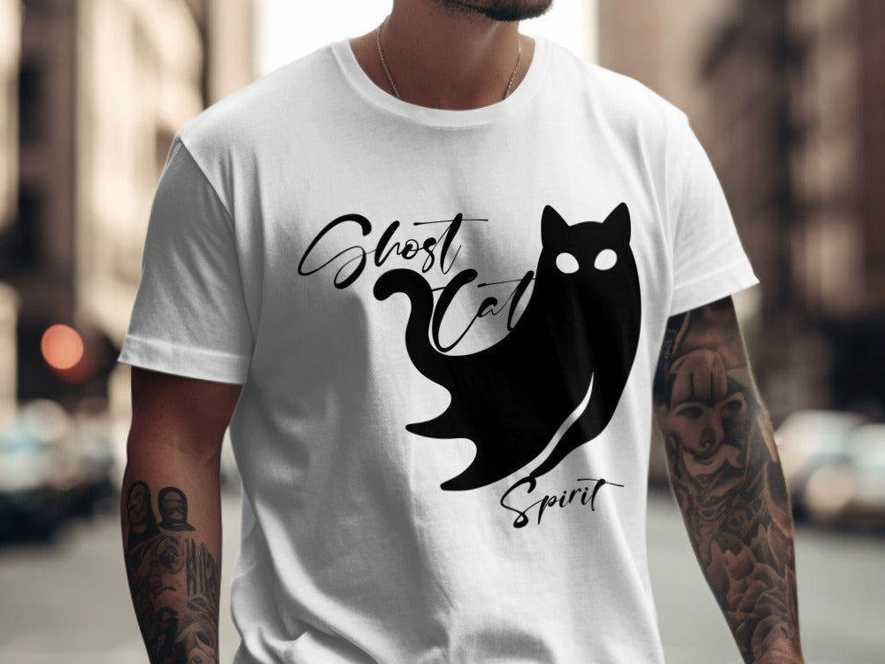 Skeleton Halloween Black Ghost Cat Spirit Cat Pumpkin Ghost Spooky Season T-Shirt