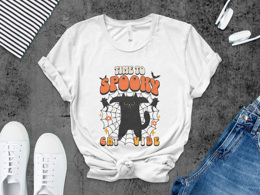 Skeleton Halloween Black Cat Vibe Pumpkin Ghost Spooky Season T-Shirt