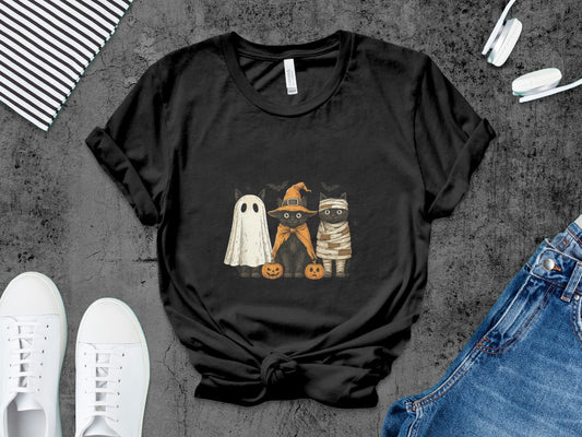 Halloween Cats Spooky Season Fall keleton Halloween Black Cat Pumpkin Ghost Spooky Season T-Shirt