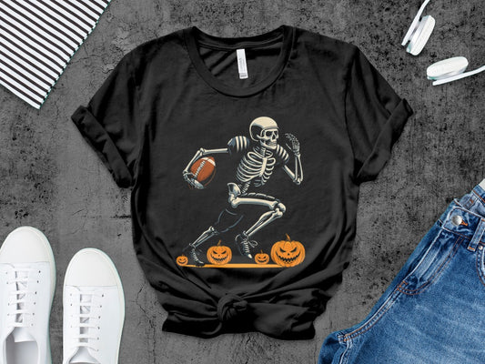 American Football Skeleton Halloween Spooky Sports Football Fan T-Shirt
