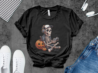 Funny Halloween Skeleton Gamer Video Gaming Spooky controller T-Shirt