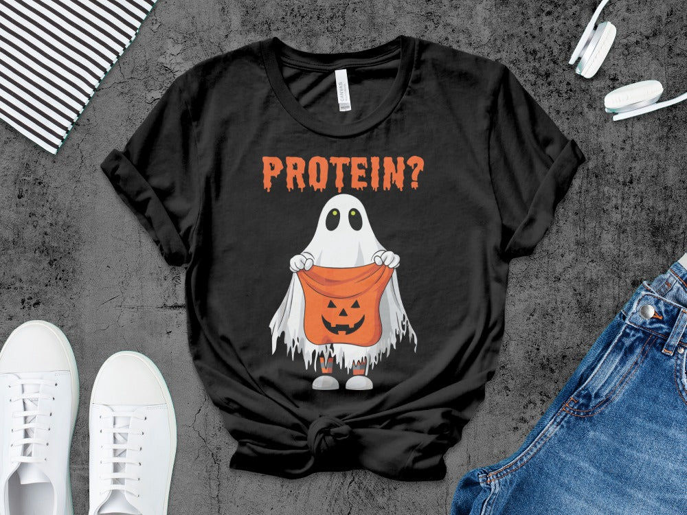 Working Out Ghost Gym Halloween Fitness Weightlifting Horror Exercise T-Shirt