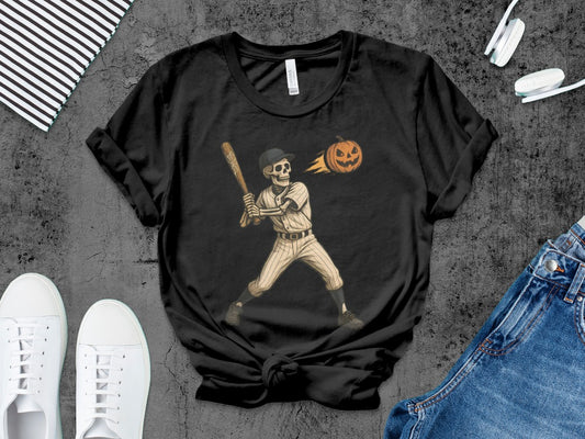 Baseball Player Halloween Pumpkin Skeleton Ghost Boo Spooky T-Shirt