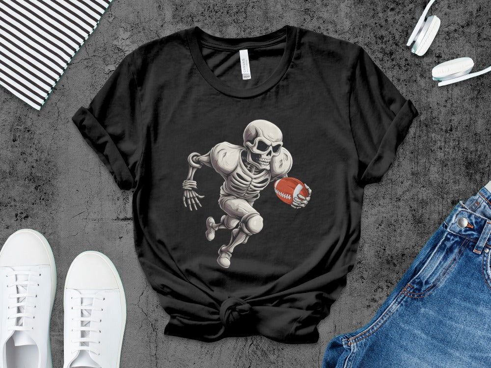 American Football Skeleton Halloween Spooky Sports Football Fan T-Shirt