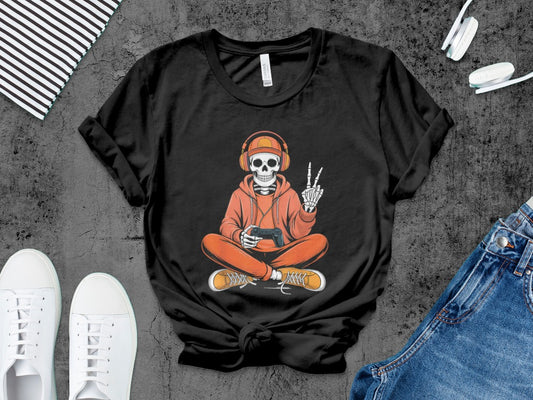 Funny Halloween Skeleton Gamer Video Gaming Spooky controller T-Shirt