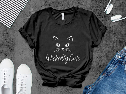 Wickedly Cute Halloween Black Cat Pumpkin Ghost Spooky Season T-Shirt