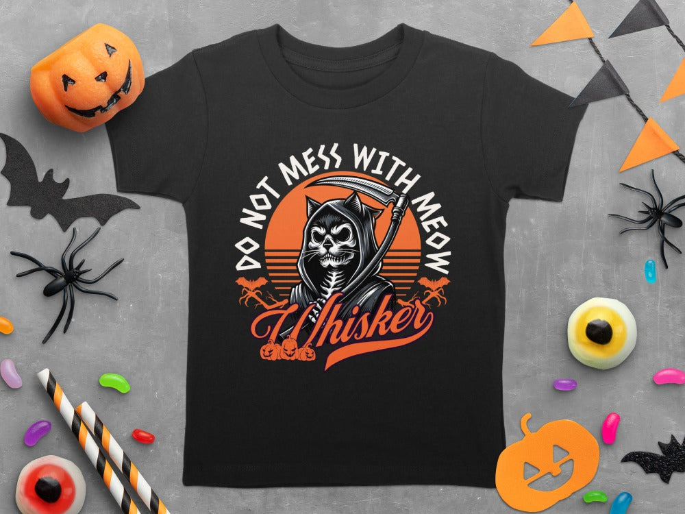 Skeleton Halloween Black Cat Do Not Mess With The Meow  Pumpkin Ghost Spooky Season T-Shirt