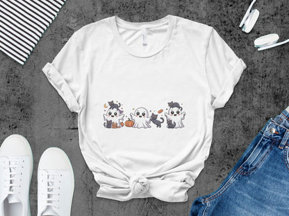 Cute Halloween Cat Ghosts Halloween Black Cat Pumpkin Ghost Spooky Season T-Shirt