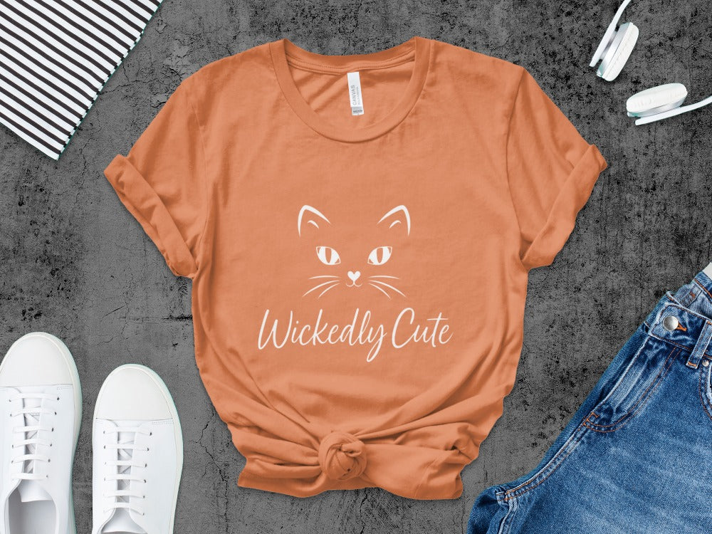 Wickedly Cute Halloween Black Cat Pumpkin Ghost Spooky Season T-Shirt