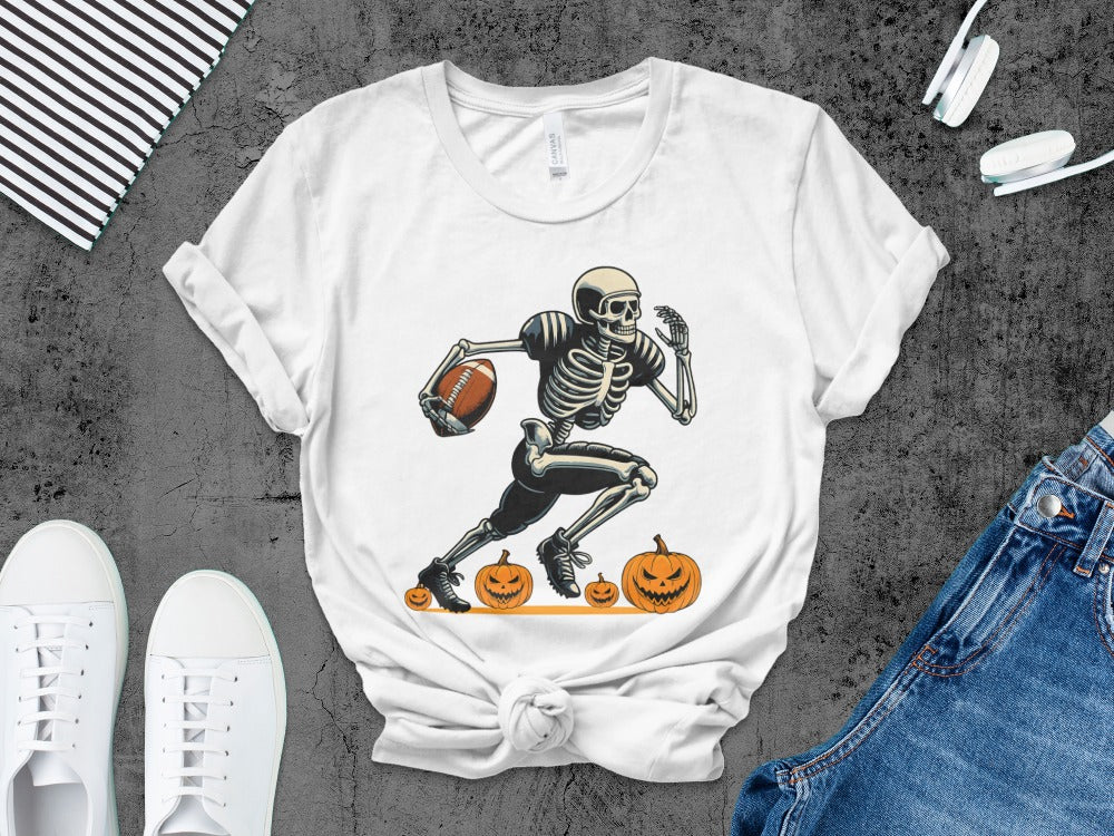 American Football Skeleton Halloween Spooky Sports Football Fan T-Shirt