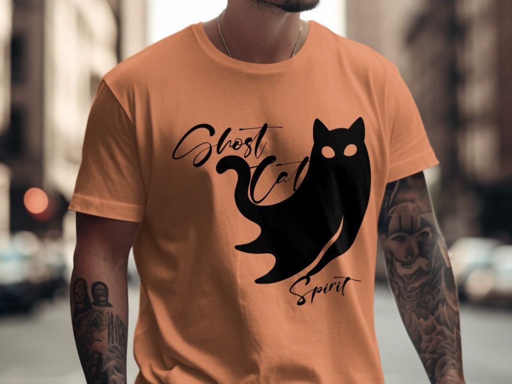 Skeleton Halloween Black Ghost Cat Spirit Cat Pumpkin Ghost Spooky Season T-Shirt