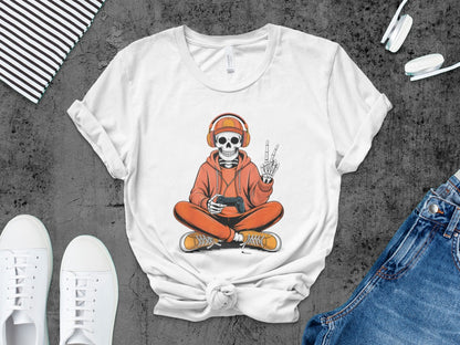 Funny Halloween Skeleton Gamer Video Gaming Spooky controller T-Shirt