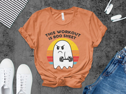 Working Out Ghost Gym Halloween Fitness Weightlifting Horror Exercise T-Shirt