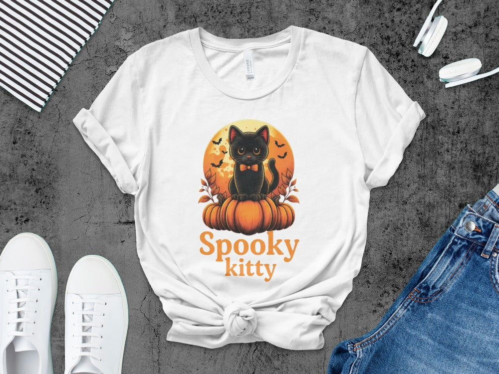 Spooky Kitty  Halloween Black Cat Pumpkin Ghost Spooky Season T-Shirt