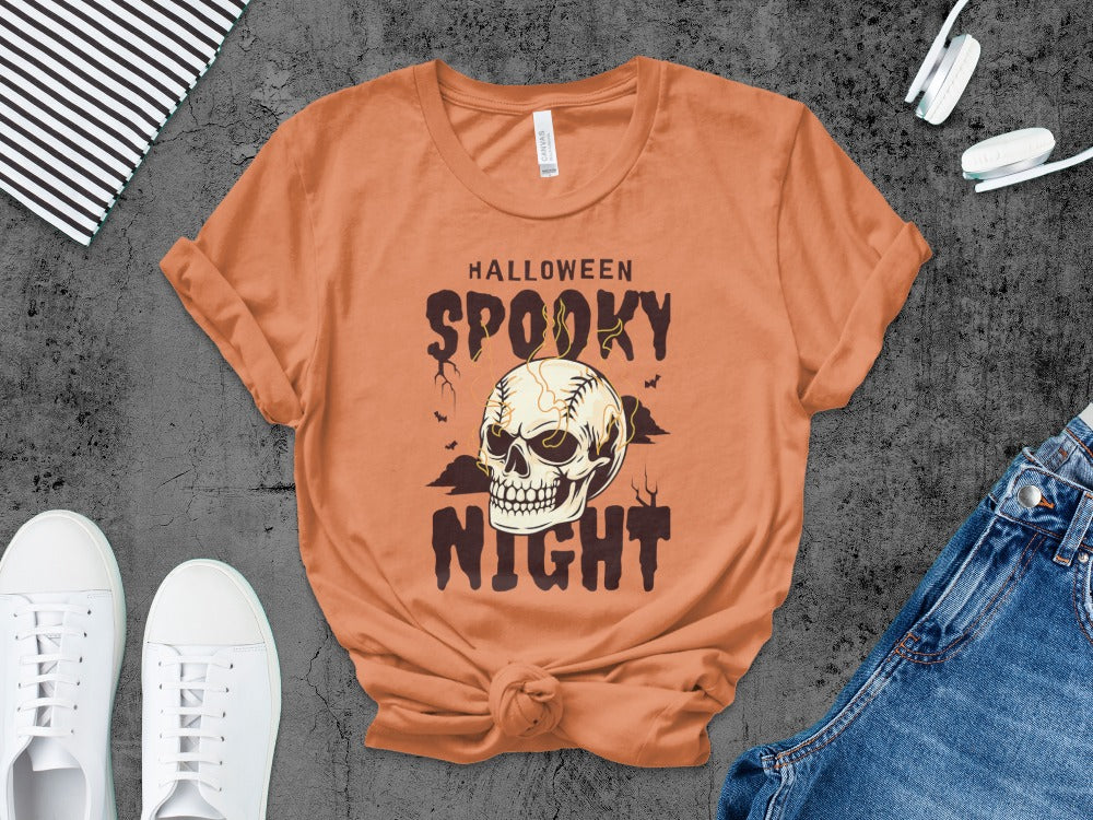 Baseball Player Halloween Pumpkin Skeleton Ghost Boo Spooky T-Shirt