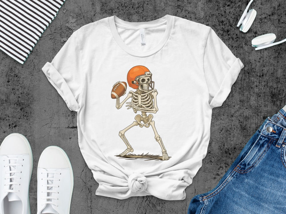 American Football Skeleton Halloween Spooky Sports Football Fan T-Shirt