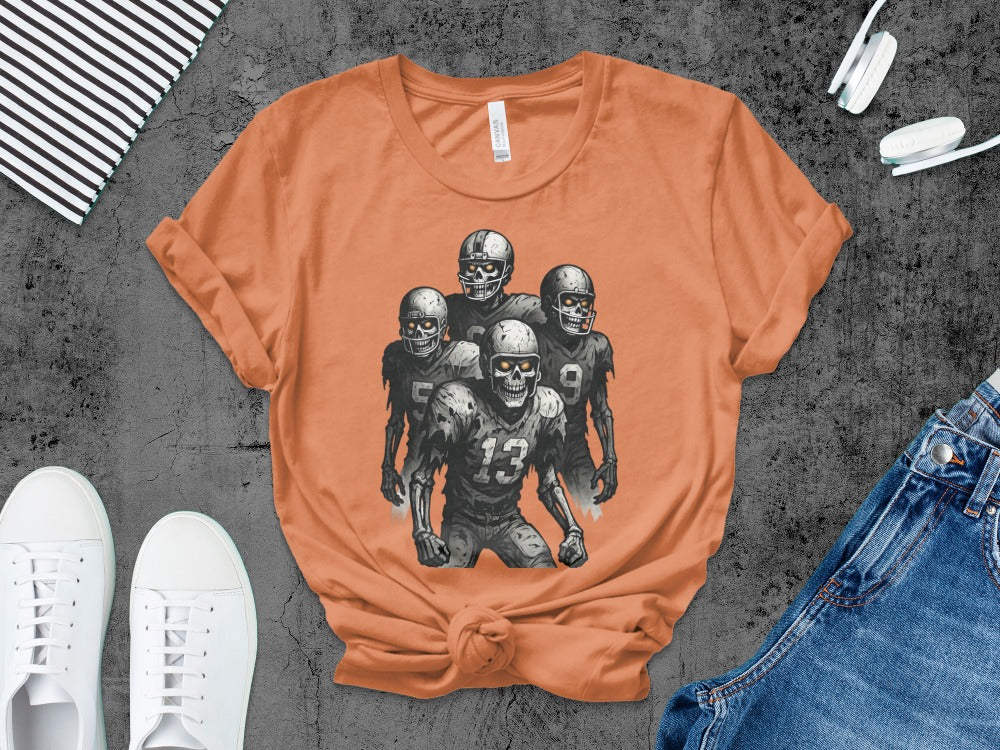 American Football Skeleton Halloween Spooky Sports Football Fan T-Shirt