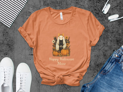 Happy Halloween Cat T-Shirt Skeleton Halloween Black Cat Pumpkin Ghost Spooky Season T-Shirt