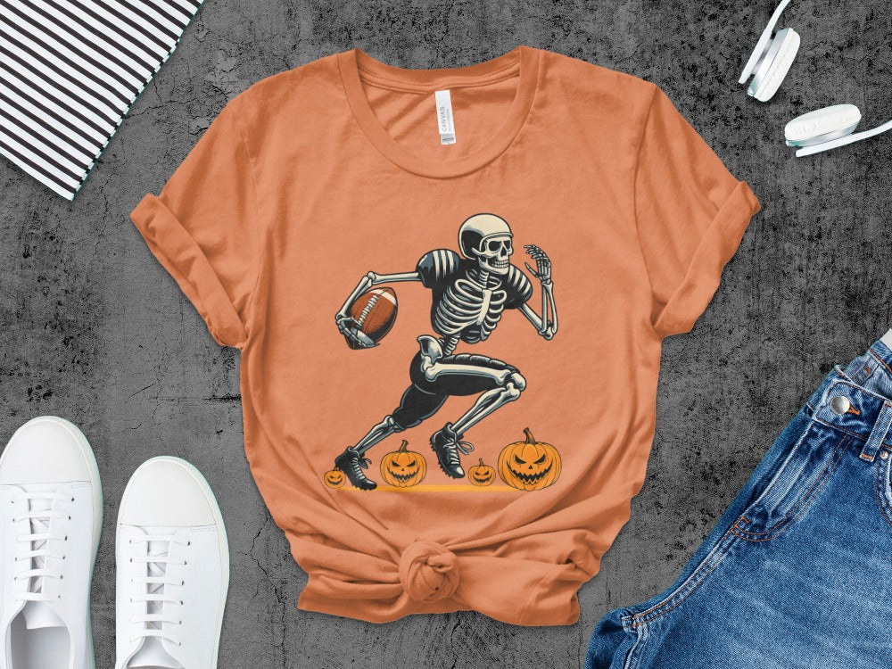 American Football Skeleton Halloween Spooky Sports Football Fan T-Shirt