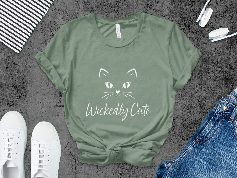Wickedly Cute Halloween Black Cat Pumpkin Ghost Spooky Season T-Shirt