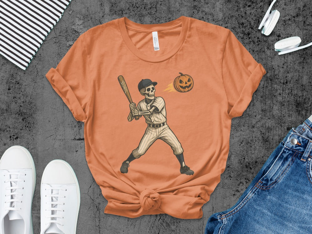 Baseball Player Halloween Pumpkin Skeleton Ghost Boo Spooky T-Shirt
