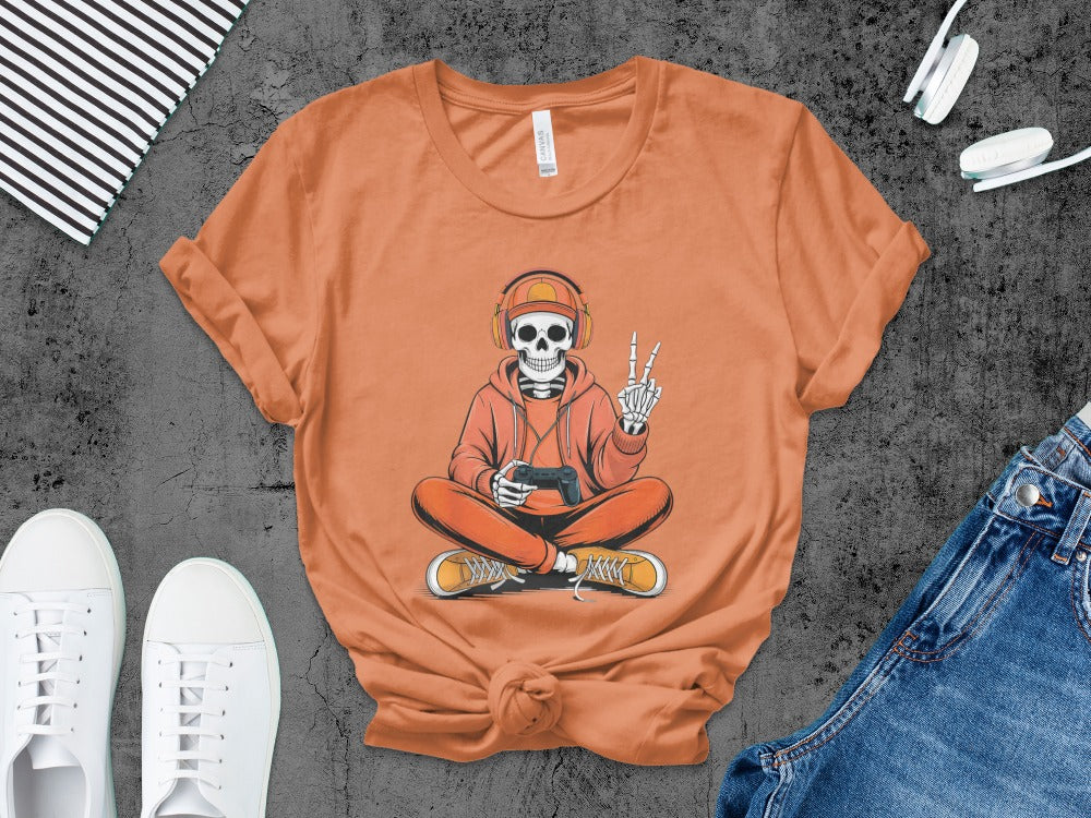 Funny Halloween Skeleton Gamer Video Gaming Spooky controller T-Shirt