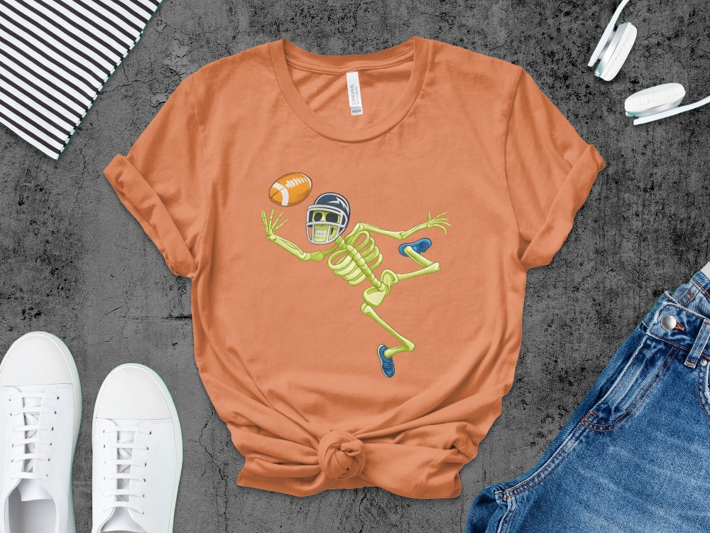 American Football Skeleton Halloween Spooky Sports Football Fan T-Shirt