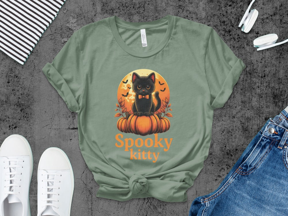 Spooky Kitty  Halloween Black Cat Pumpkin Ghost Spooky Season T-Shirt