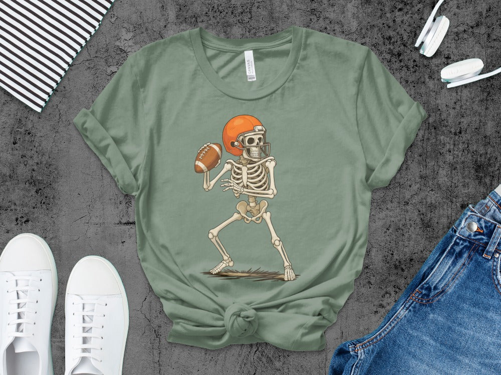 American Football Skeleton Halloween Spooky Sports Football Fan T-Shirt