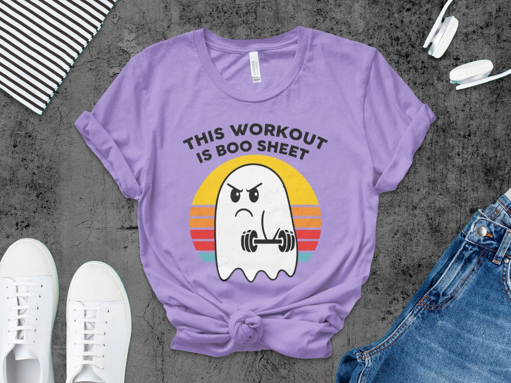 Working Out Ghost Gym Halloween Fitness Weightlifting Horror Exercise T-Shirt