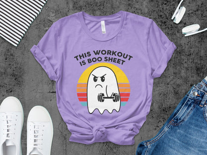Working Out Ghost Gym Halloween Fitness Weightlifting Horror Exercise T-Shirt