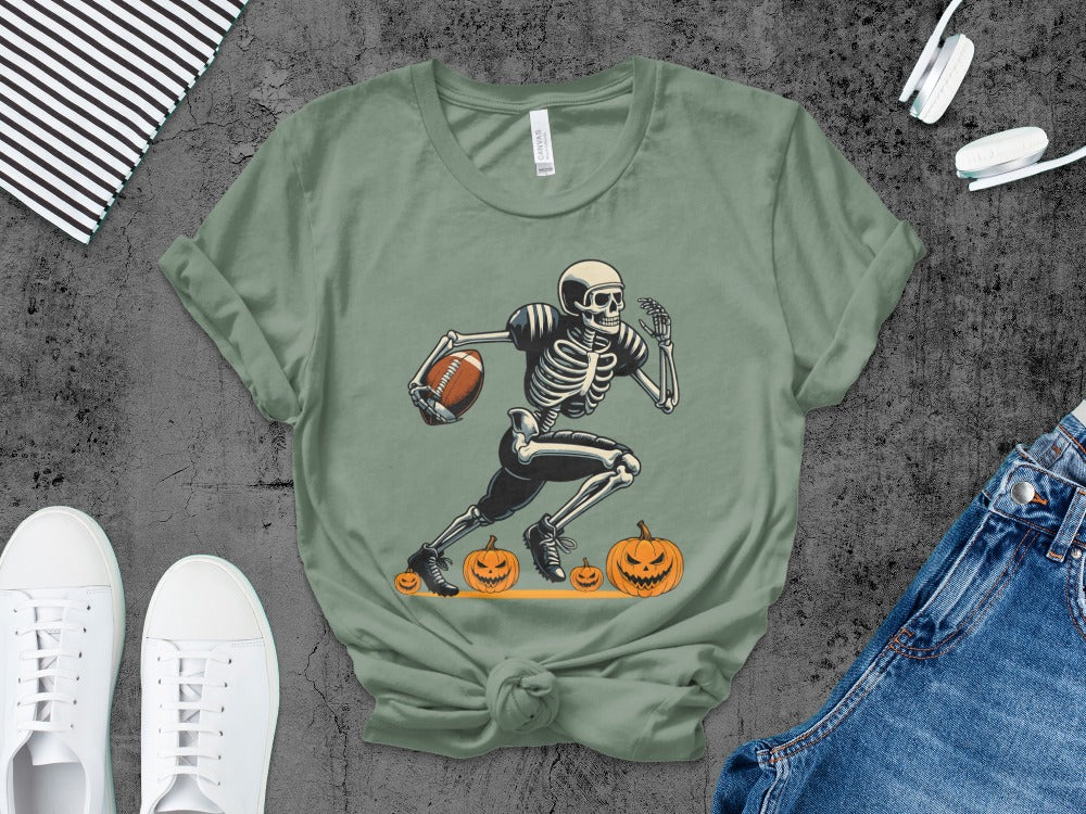 American Football Skeleton Halloween Spooky Sports Football Fan T-Shirt