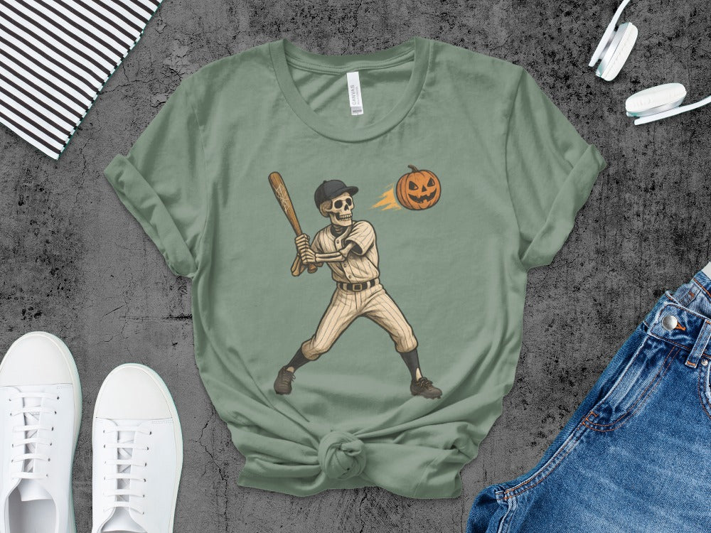 Baseball Player Halloween Pumpkin Skeleton Ghost Boo Spooky T-Shirt
