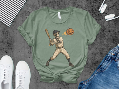 Baseball Player Halloween Pumpkin Skeleton Ghost Boo Spooky T-Shirt