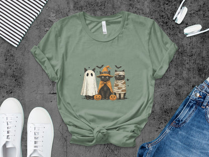 Halloween Cats Spooky Season Fall keleton Halloween Black Cat Pumpkin Ghost Spooky Season T-Shirt