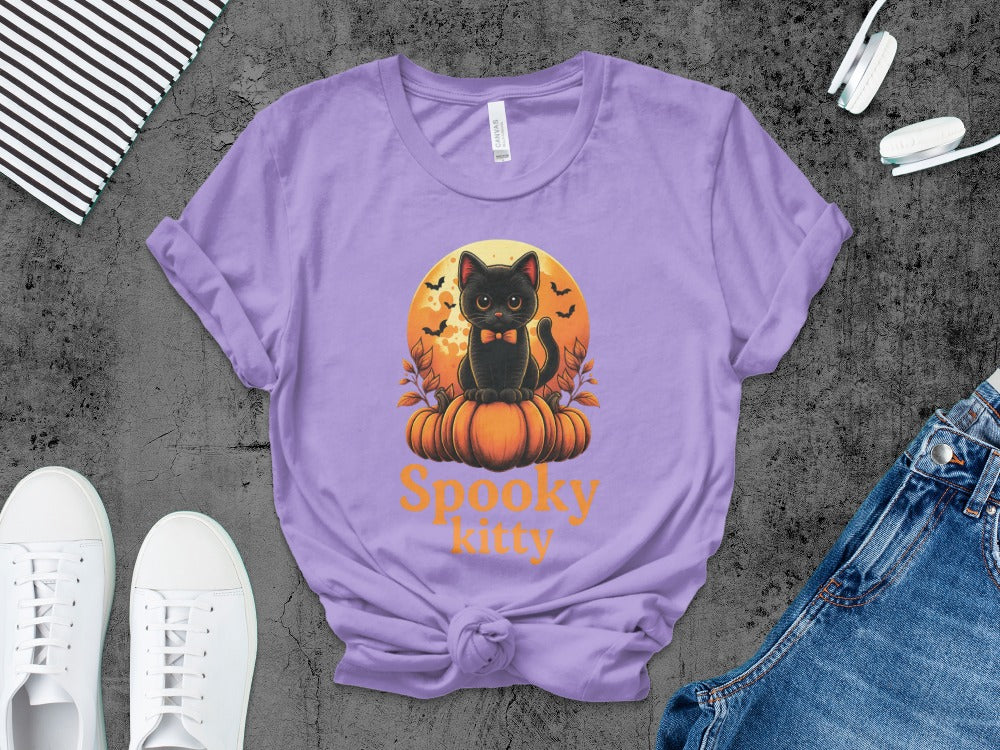 Spooky Kitty  Halloween Black Cat Pumpkin Ghost Spooky Season T-Shirt