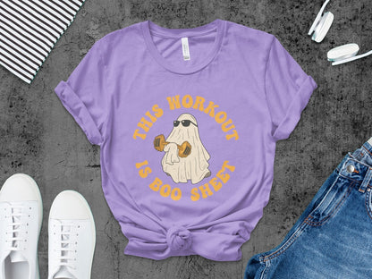 This Workout Is Boo Sheet Working Out Ghost Gym Halloween Fitness Weightlifting Horror Exercise T-Shirt
